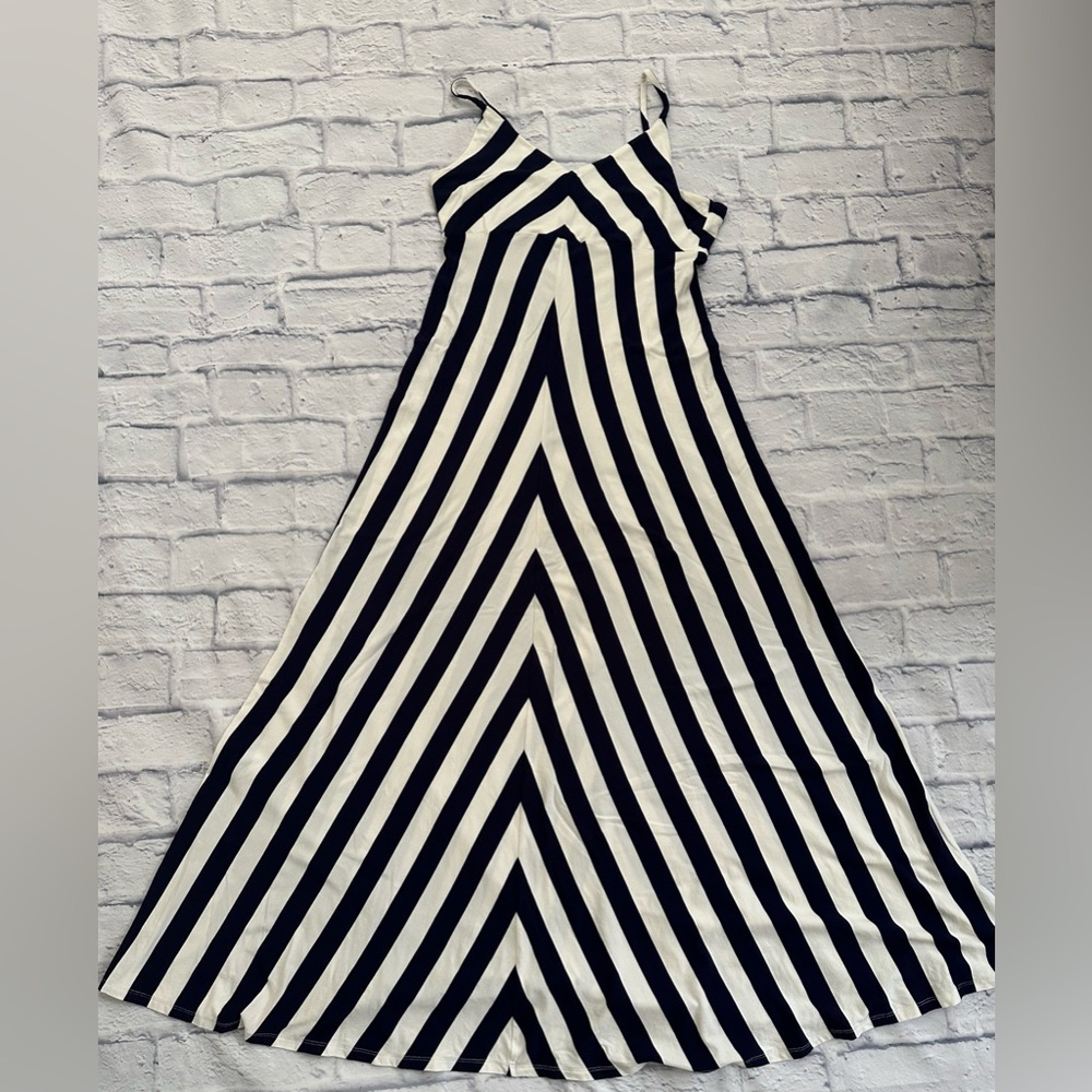 Boston Proper Navy and Cream striped Maxi Dress size small